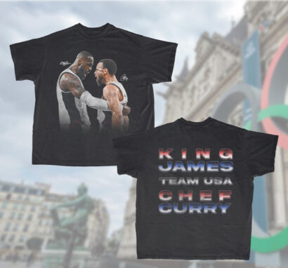 2024 Paris Olympics Lebron James Stephen Curry Graphic T-Shirt | Team USA Basketball Apparel | Bootleg Vintage Retro King James Chef Curry