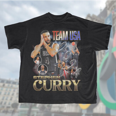 2024 Paris Olympics Stephen Curry Team USA Basketball Graphic T-Shirt | National Team USA Basketball Olympic Apparel | Bootleg Vintage Retro