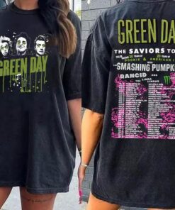 Green Day The Saviors Smashing Pumpkins 2024 Tour Concert 2 Side T-Shirt Black, Green Day The Saviors Concert T-Shirt