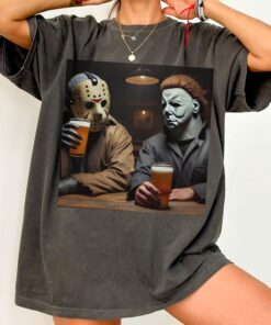 Funny Jason and Michael Halloween Drink Beer Shirt, Michael Myers Halloween Shirt, Horror Movie Shirt, Halloween Movie Shirt