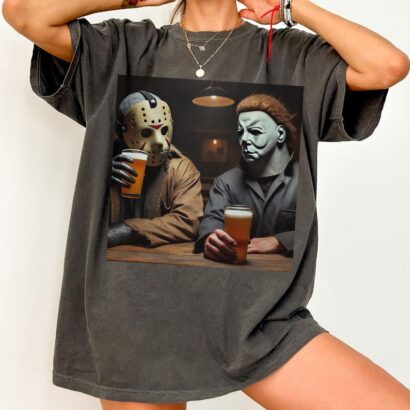 Funny Jason and Michael Halloween Drink Beer Shirt, Michael Myers Halloween Shirt, Horror Movie Shirt, Halloween Movie Shirt