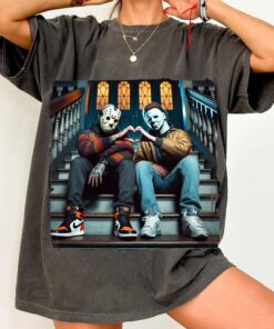 Vintage Jason and Michael Halloween Heart Hands Shirt, Michael Myers Halloween Shirt, Horror Movie Shirt, Halloween Movie Shirt, Jason Voorhees Shirt