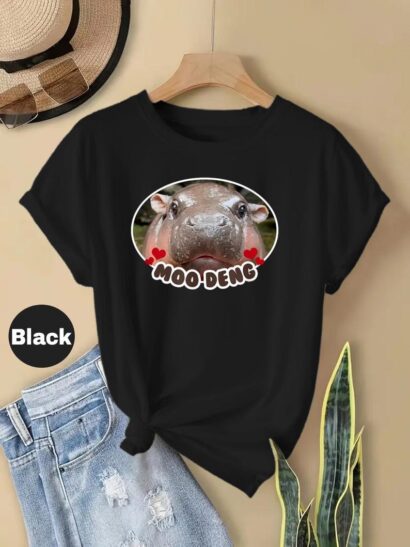 Moo Deng Bouncy Pig T-Shirt - Cute Thai Baby Hippo - Adorable Animal Tee - Perfect Gift for Hippo and Animal Lovers