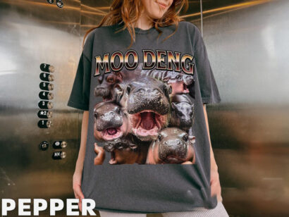 Moo Deng Meme Shirt, Vintage Bootleg Moo Deng Tee, Funny Baby Hippo T-Shirt, Viral Internet Animal Meme Shirt, Cute Thailand Pygmy Hippo Tee