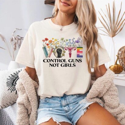 Control Guns Not Girls Floral T-shirt, Floral Vote Kamala Harris T-shirt, Kamala And Trump Debate, Save Democrat Sweatshirt