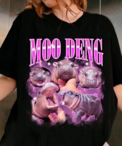 Moo Deng Bootleg Rap Shirt , Vintage 90s Graphic Tee , Hippo Lover Shirt , Funny Bootleg Tee , Moo-Deng The Baby Hippo , I Love Moo Deng Tee