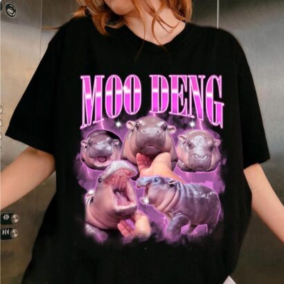 Moo Deng Bootleg Rap Shirt , Vintage 90s Graphic Tee , Hippo Lover Shirt , Funny Bootleg Tee , Moo-Deng The Baby Hippo , I Love Moo Deng Tee