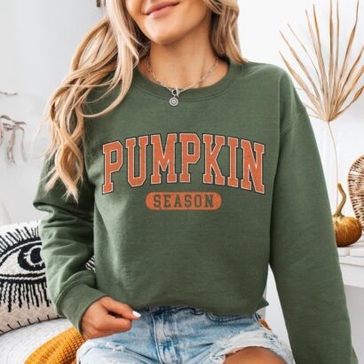 Retro Pumpkin Season Crewneck Sweatshirt, Happy Thanksgiving Festival Sweater, Fall Autumn Cozy Pullover Sweatshirt