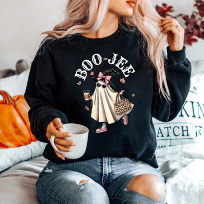 Boo Jee Ghost Halloween Sweatshirt Women, Funny Fall Boujee Ghost Sweater, Spooky Vibes Shirt, Little Ghost Crewneck, Fall Gifts for Her