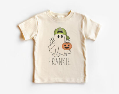 Personalized Boys Halloween Shirt - Boys Ghost Name Toddler Shirt - Custom Name Retro Halloween Natural Boys Tee - Trendy Ghost Name Shirt