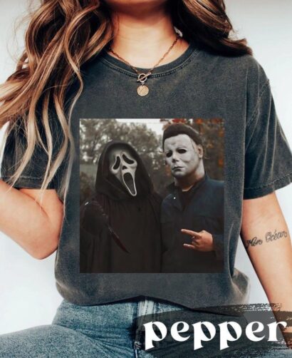 Vintage 90s Halloween Ghost face Scream Michael Myers T-Shirt, Horror Killer Characters Club Shirts, Scary Movies Tee