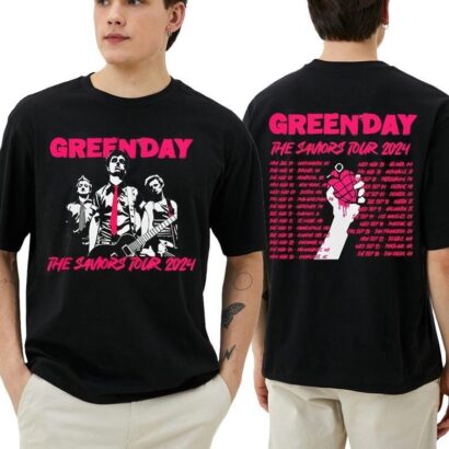 Green Day 2024 t-shirt, Green Day The Saviors Smashing Pumpkins 2024 Tour Concert T-Shirt, Green Day The Saviors 2 Side Black T-Shirt