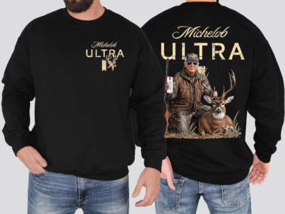 Hunting Trump Hoodie, T-Shirt, or Sweatshirt | Front Pocket Deer Print & Bold Back Hunting Scene