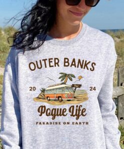 Outeer Baanks Poguee Life 2024, Printed Design Crewneck Sweatshirt, Beachy Oversized, North Carolina Outeer Ba.nks