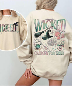 Wicked Movie 2-Sided Sweatshirt, Wizard of Oz Fan Apparel, Pink and Green Witch Shirt, Pop Culture Graphic Wicked Musical Tee