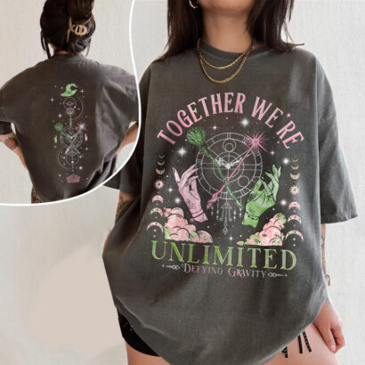 Wicked Together We’re Unlimited Comfort Colors Shirt, Defy Gravity Broomstick Magic Wand Tee, Wicked The Musical, Wizard Movie Fan Tee