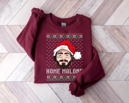 Home Malone Sweatshirt, Ugly Christmas Sweatshirt, Home Alone Sweatshirt, Christmas Malone Fan Sweatshirt Gift, Funny Xmas Singer Shirt