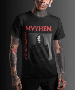 Mayhem Gothic Award Design TShirt / Mayhem Inner Label / Mayhem Red Font Tee / Mayhem Award Ceremony / Little Monster Gift / Mayhem Tour Shirt