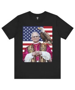 First American Pope, Leo XIV, USA Flag, Bald Eagle, SR Traditional Catholic Christian Religious Tee Shirt