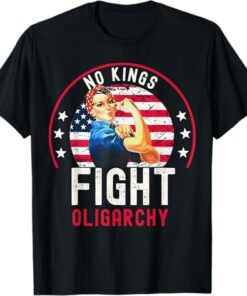 Vintage No Kings Fight Oligarchy Woman's Girl America Flag T-Shirt