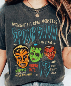 Spook Show Friday the 13th T-Shirt, Horror Monsters Tee, Dracula Frankenstein Wolfman Shirt, Halloween 2025 Party Top