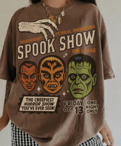 Spook Show Shirt, UNISEX 90s Grunge Vintage Halloween Crewneck Tee, Cult Classic Horror Fright Night Monster Mash T-Shirt, Frankenstein Top