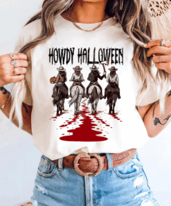 Howdy Halloween T-Shirt, Cowgirl Riding, Halloween Shirt, Funny Cowgirl Halloween Tee, Spooky Cute Western Halloween Top
