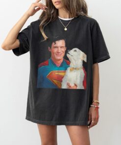Clark Kent and Krypto Dog Vintage 90s Style Graphic Tee, David Corenswet Inspired Superman 2025 Shirt, Retro Comic Book Hero T-Shirt for Fan