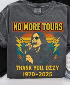 Ozzy Osbourne Final Tour Shirt, No More Tours Vintage Shirt, Retro Rock Legend 1970–2025 Tribute, Lightning Graphic Band Merch Top, Music Icon