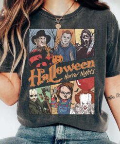 Retro Horror Characters Halloween Shirt, Horror Movie, Halloween Horror Nights 2025, Halloween Friends Group Matching, Trick or Treat Tee