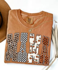 Mama Pumpkin Leopard Shirt, Fall Halloween Shirt, Checkered Mama Shirt