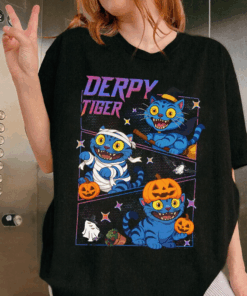 Halloween Tiger Derpy T-Shirt, Kpop Demon Hunter Shirt, Hunter Merch, Pumpkin Fall Vibes, Anime T-Shirt, Anime Lover Gifts
