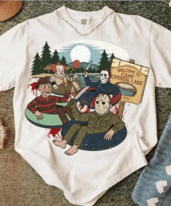 Camp Crystal Lake Horror Shirt, Funny Halloween Movie Characters Tshirt, 80s Scary Movie T-Shirt, Spooky Creepy Camp Trip Tee