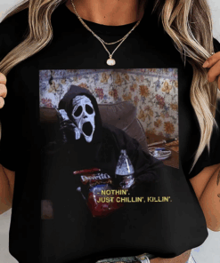 Nothin' Just Chillin' Killin' Ghostface T-Shirt, Funny Scream Halloween Tee, Horror Movie Shirt, Spooky Gift for Halloween Lovers