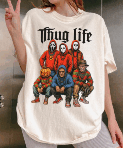 Thug Life Halloween Shirt, Freddy Krueger Jason Voorhees, Horror Movie Characters T-Shirt, Spooky Season Scream Horror Tee, Halloween Season Top
