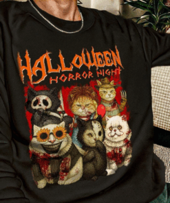 Halloween Night Clown Cat Sweatshirt, Halloween Shirt, Cat Gift, Funny Killer Cat Tee, Cat Lovers, Funny Horror Top