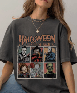Retro Horror Characters Halloween T-Shirt, Halloween Horror Nights 2025, Halloween Friends Group Matching, Trick or Treat Tee