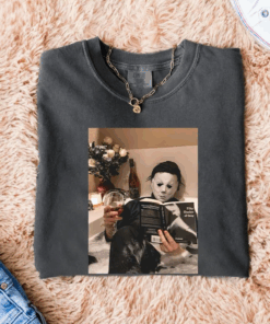 Michael Myers Holding Book, Vintage Halloween Tshirt And Sweatshirt, Retro Horror Shirt, Gift For Family, Funny Halloween Tee