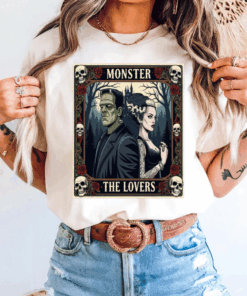 The Monster Frankenstein And Bride The Lovers Tshirt, Horror Halloween Shirt, Horror Movie Tee, Horror Friends Top
