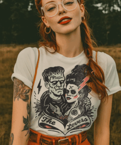 Frankenstein & Frankenstein's Bride "The Lovers" Tarot Cards Tattoo Style Shirt – Vintage Horror Couple Tee