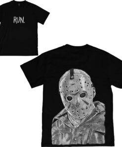 Jason V Horror Shirt | RUN Front Text Tee | Halloween Slasher T-Shirt | Oversized Back Graphic | Scary Movie Fan Top | Horror Nights