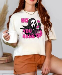 Scream Ghostface T-Shirt, No You Hang Up Funny Horror Movie Tee, Pink Halloween Shirt, Retro Vintage Ghostface