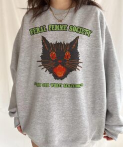 Feral Femme Halloween Sweatshirt, Feminist Girl Power Halloween Sweater