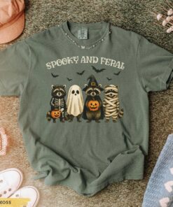 Spooky and Feral Raccoon Tshirt, Funny Halloween Raccoon Shirt, Cute Trendy Womens Halloween Tee, Vintage Fall Top