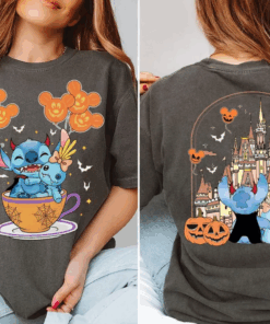 Two-sided Disney Stitch And Scrump Halloween T-Shirt, Mickey Balloons Shirt, Disney Castle Tee, Spooky Season Vibes