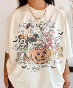 Retro Mickey & Friends with Signs Halloween T-Shirt, Mickey's Not So Scary Party 2025 Tee, Trick or Treat Disney Trip Shirt