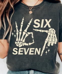 Six Seven 6 7 Meme, Funny Skeleton Hands Tshirt, Funny Halloween Bones Tee, Spooky Skull Shirt