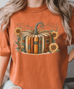 Retro Fall Book Pumpkin T-Shirt, Halloween Teacher Shirt, Retro Reading Halloween Tee, Fall Tee, Book Club, Halloween