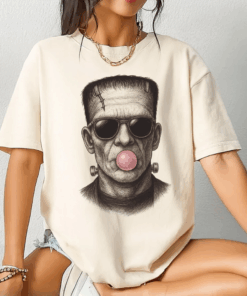 Frankenstein Bubble Gum Shirt, Blowing Gum Frankenstein T-Shirt, Frankenstein Sweatshirt, Halloween Shirt, Retro Monster Tee