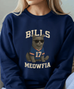Bills Meowfia Cat Sweatshirt | Funny Buffalo Football Number 17 Fan Crewneck Pullover | Cool Unique Cat Lover Gift | Game Day Apparel